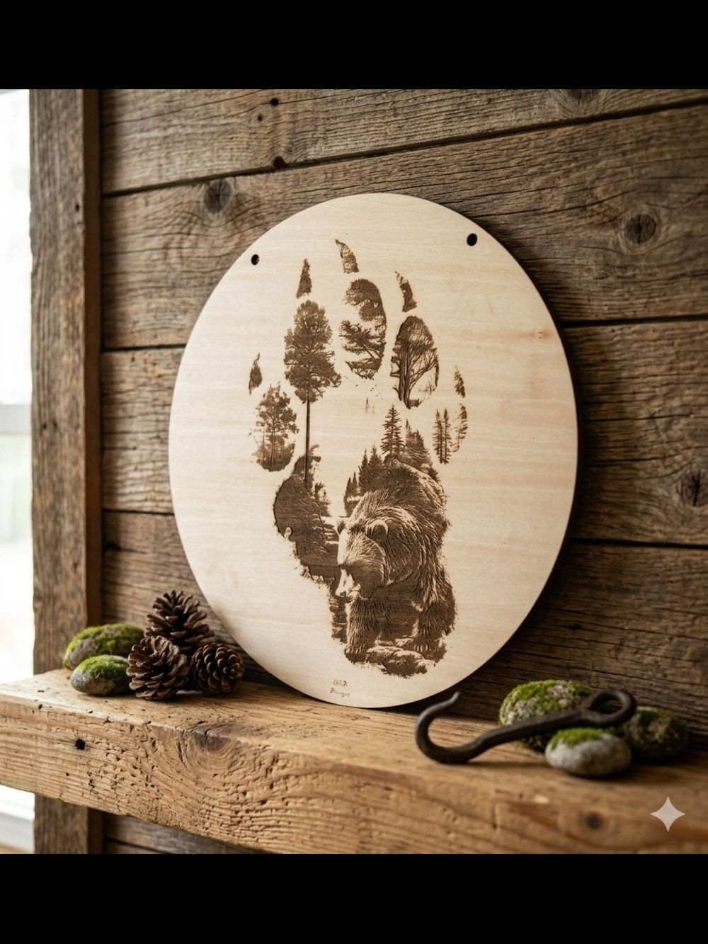 Wooden Bear Paw Wall Art - Natural Birch